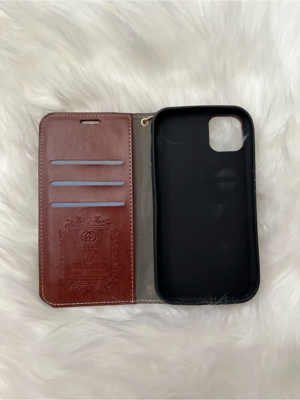 Gucci Patterned Wallet Phone Case with Decorative Accent